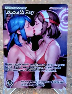 Pokemon Dawn & May Anima Waifu Sexy Doujin ACG DIY Trainer Full Art Card Holo - Image 1