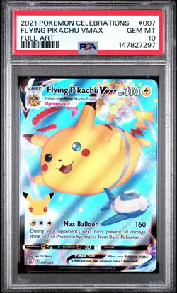 2021 POKEMON CELEBRATIONS FULL ART FLYING PIKACHU VMAX #007 FULL ART PSA 10 GEM - Image 1