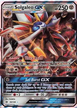 Solgaleo GX 89/149 Holo Ultra Rare SM Base Set Pokemon Near Mint - Image 1