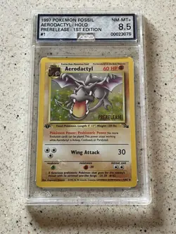 Aerodactyl Prerelease 1/62 1st Edition Pre-Release Pokemon Fossil AGS 8.5 Holo - Image 1