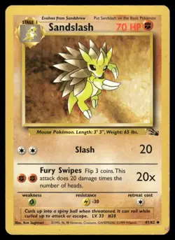 SANDSLASH 41/62 UNCOMMON FOSSIL POKEMON MP - Image 2