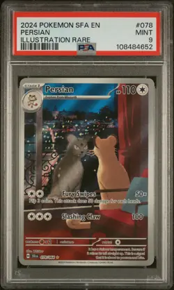 2024 POKEMON SFA EN-SHROUDED FABLE ILLUSTRATION RARE #078 PERSIAN PSA 9 - Image 1