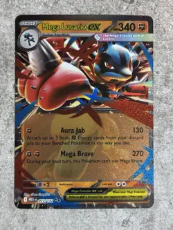 Pokemon Mega Lucario EX Full Art Holo Card 077/132 Me01 340 HP 270 Attack - Image 1
