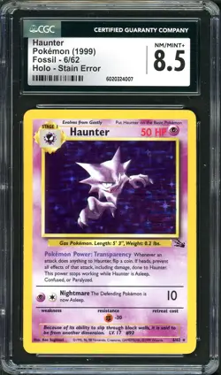 CGC 8.5 Haunter STAIN ERROR Fossil 6/62 Holo 1999 Pokemon Card NM/MINT psa - Image 1