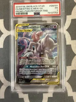 Pokemon TCG Mewtwo & Mew GX SM Black Star SM191 Promo Full Art Holo PSA Graded - Image 1