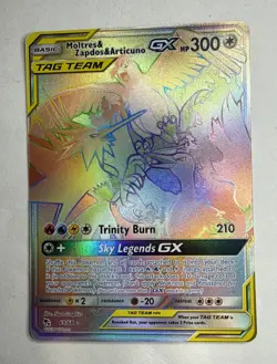 Rainbow Moltres Zapdos Articuno GX Secret Rare Pokemon 69/68 Tag Team Holo - Image 1
