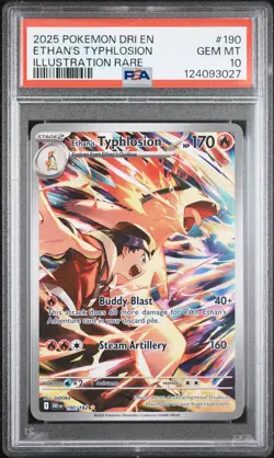 2025 POKEMON DRI EN-DESTINED RIVALS ILLUSTRATION RARE ETHAN'S TYPHLOSION PSA 10 - Image 1