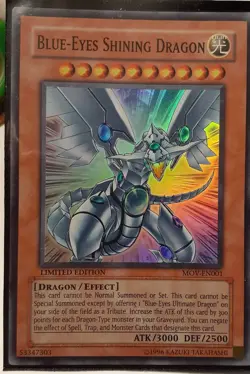 Limited Edition Holo Blue-Eyes Shining Dragon MOV-EN001 Yu-Gi-Oh Card Used - Image 1