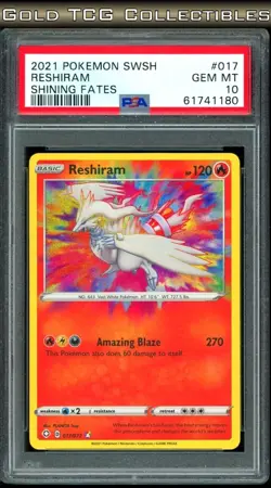 PSA 10 ⭐ Pokemon Reshiram 017 Amazing Rare Shining Fates Full Art Graded Card - Image 1