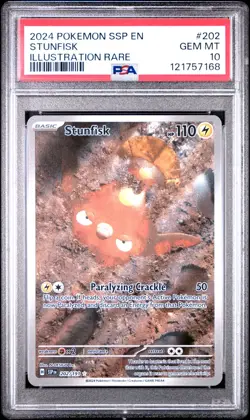 2024 POKEMON SSP EN-SURGING SPARKS #202 STUNFISK ILLUSTRATION RARE PSA 10 - Image 1