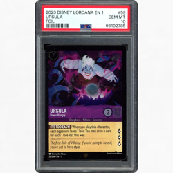 2023 DISNEY LORCANA EN-1 #59/204 URSULA POWER HUNGRY FOIL PSA 10 - Image 1
