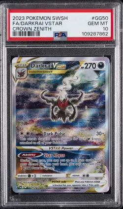 2023 POKEMON SWORD & SHIELD CROWN ZENITH #GG50 FULL ART/DARKRAI VSTAR PSA 10 - Image 1