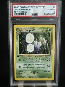 2000 Pokemon 1st Edition American Neo Genesis JUMPLUFF - HOLO Card # 7 PSA - 8 - Image 1