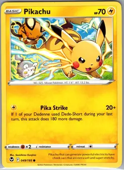 Pikachu 049/195 Non Holo SWSH12: Silver Tempest - Pokemon Card - NM - Image 1