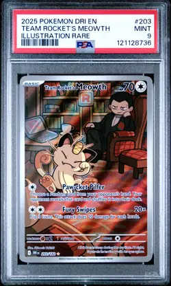 2025 POKEMON DRI EN-DESTINED RIVALS ILLUSTRATION RARE TEAM ROCKET'S MEOWTH PSA 9 - Image 1