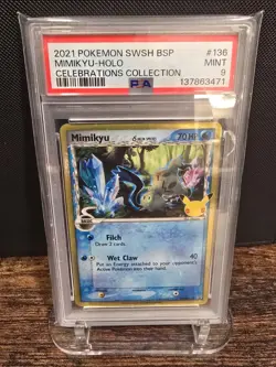 PSA 9 2021 POKEMON SWSH BLACK STAR PROMO | CELEBRATIONS MIMIKYU-HOLO 136 - Image 1