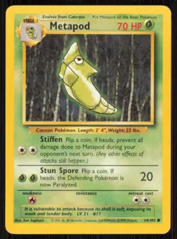Metapod 54/102 Common Base Set Unlimited Pokemon Lightly Played - Image 1