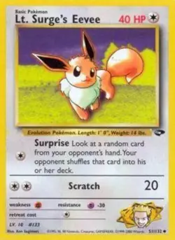 Lt. Surge's Eevee - 51/132 - Uncommon - Unlimited Edition LP, English Pokemon Gy - Image 1