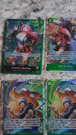 Bandai One Piece Card Game OP01 Holo Jewelry Bonney Kid Killer Law Bepo - Image 1