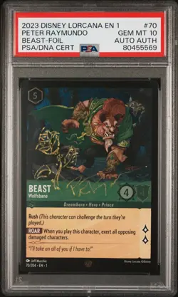 2023 Disney Lorcana EN 1 Beast Foil #70 PSA 10 Peter Raymundo Signed PSA / DNA - Image 1