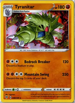 Pokemon Card - Tyranitar 088/189 Holo Rare Holo SWSH03: Darkness Ablaze NM - Image 1
