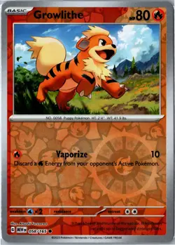 Pokemon Card - Growlithe 058/165 SV: Scarlet & Violet 151 Common Reverse Holo NM - Image 1