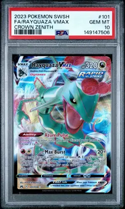 PSA 10 Gem Mint RAYQUAZA VMAX 101/159 FULL ART CROWN ZENITH POKEMON - Image 1