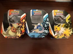 Pokemon Eevee Evolutions Tin Set, Featuring Vaporeon, Jolteon, & Flareon; EMPTY - Image 1