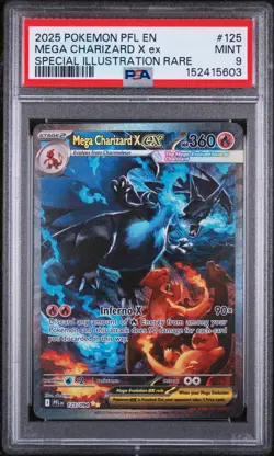 2025 POKEMON PFL EN-PHANTASMAL FLAMES #125 MEGA CHARIZARD X EX PSA 9 - Image 1