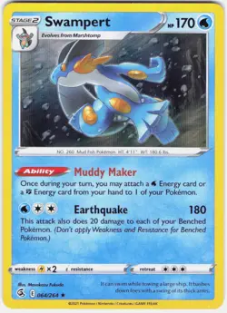 Swampert 064/264 Holo Rare Fusion Strike Pokemon Lightly Played - Image 1