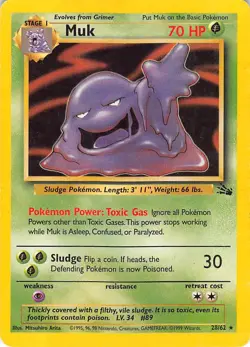 Muk 28/62 Rare Fossil Pokemon Unlimited Moderately Played - Image 1