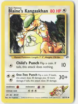 Blaine's Kangaskhan 36/132 Uncommon Gym Heroes Pokemon Unlimited LP/MP - Image 1