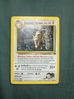 Pokemon TCG Giovanni's Persian 8/132 Gym Challenge Holo Rare Unlimited HP Swirl - Image 1