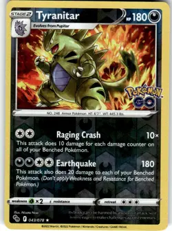 Tyranitar Holo Rare Pokemon GO 043/078 LP - Image 1