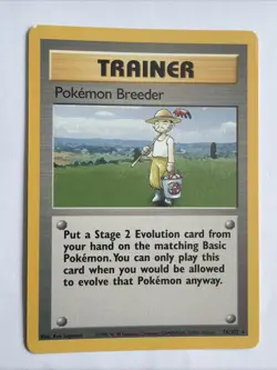 Pokemon Breeder Trainer Card 076/102 Base Set Regular Pokemon TCG - Image 1