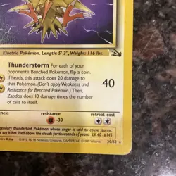 ZAPDOS 30/62 Non Holo Rare Pokemon Card Fossil Set Vintage 1999 NM/M - Image 2