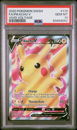 2020 POKEMON SWORD & SHIELD VIVID VOLTAGE #170 FULL ART/PIKACHU V PSA 10 - Image 1