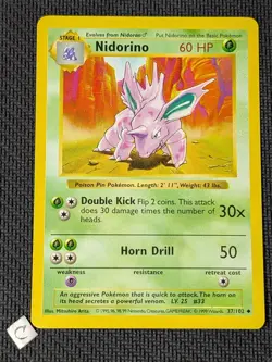 Nidorino 37/102 - Shadowless Base Set Uncommon Pokemon TCG LP - Image 1