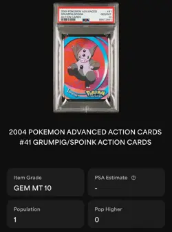 PSA 10 2004 POKEMON ADVANCED GRUMPIG/SPOINK ACTION CARDS LENTICULAR • POP 1 - Image 2