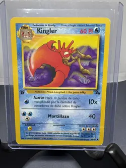 Vintage Pokemon TCG Kingler Fossil 1st Edition Spanish 38/62 LP - Image 1