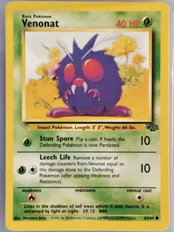 Venonat 63/64 Vintage Jungle Set Regular, WOTC Pokemon 1999 •NM/LP - Image 1