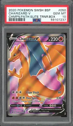 CHARIZARD V SWSH050 FULL ART CHAMPIONS PATH ELITE TRAINER BOX PSA 10 GEM MINT - Image 1