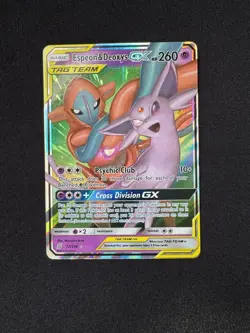 Pokemon Espeon & Deoxys GX TAG TEAM Ultra Rare Holo Card Sm-Unified Minds 72/236 - Image 1