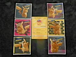 Ash's Pikachu Movie Promo Card Sm111 & Detective Pikachu 6 Stickers Pokemon LP - Image 1