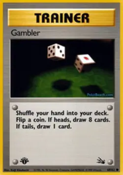 1x Gambler - 60/62 - Common - 1st Edition Moderately Played Pokemon G1 - Fossil - Image 1