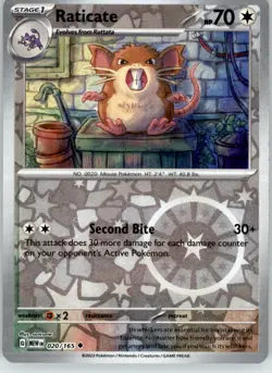 Raticate - 151 - 020/165 - Reverse Holo NM Pokemon - Image 1