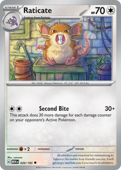 Raticate - 151 - 020/165 - Reverse Holo NM Pokemon - Image 3