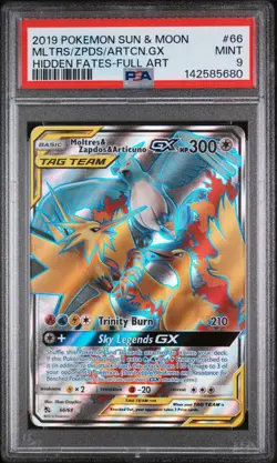 PSA 9 Pokemon Hidden Fates Moltres, Zapdos & Articuno GX 66/68 Full Art - Image 1