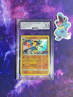 2018 Pokemon Ultra Prism Pre-Release Lucario Holo Black Star Promo #SM95 AGS - Image 1