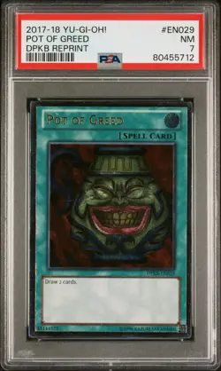 2017 YUGIOH DPKB-EN029 POT OF GREED ULTIMATE RARE PSA 7 NM #80455712 - Image 1